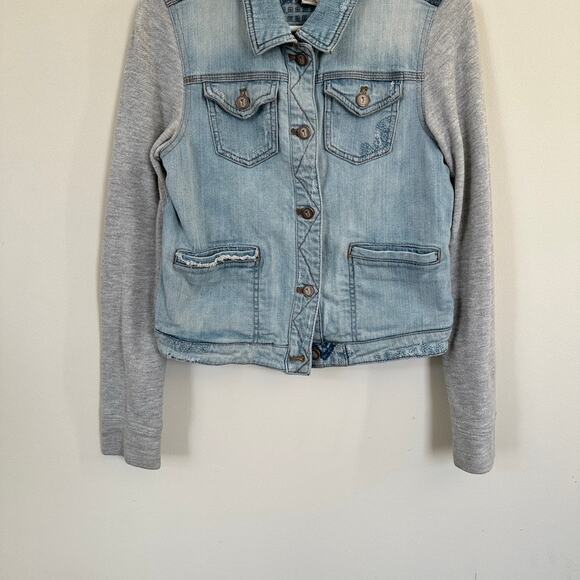 Anthropologie Pilcro and the Letterpress Embroidered Denim Jacket Terry Sleeve S - Picture 2 of 13
